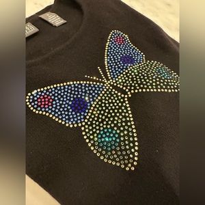 Cashmere Saks Fifth Avenue Sweater with Sequined Butterfly - SIZE S